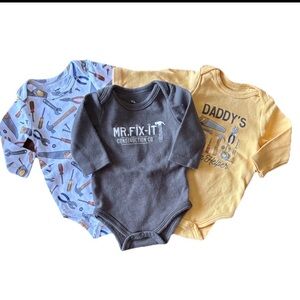 HB Baby Bodysuit Set - Blue, Gray, Yellow - Tools & Fix It - Newborn - Set of 3